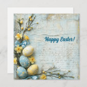 パステルブルーとイエローイースターエッグヴィンテージ シーズンカード (正面/裏面)