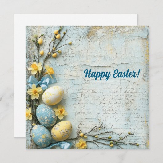 パステルブルーとイエローイースターエッグヴィンテージ シーズンカード (正面/裏面)