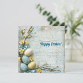 パステルブルーとイエローイースターエッグヴィンテージ シーズンカード (スタンド正面)