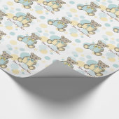 パステルブルーとイエローキュートテディベア ラッピングペーパー (角)