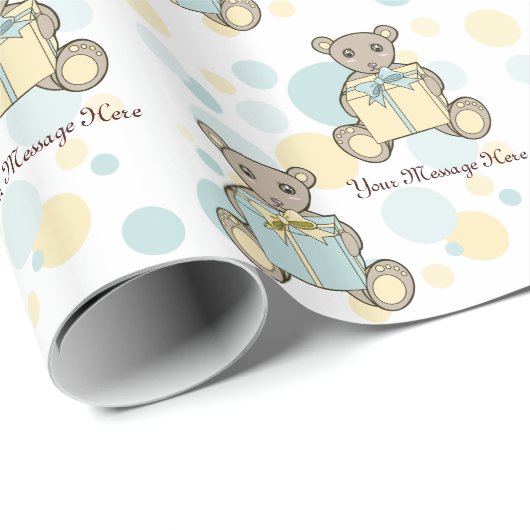 パステルブルーとイエローキュートテディベア ラッピングペーパー (ロールコーナー)