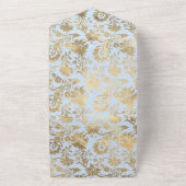 パステルブルーとゴールドの花柄ウェディング オールインワン招待状 (外側)