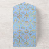 パステルブルーとゴールドの花柄 ウェディングオールインワン招待状 オールインワン招待状 (外側)