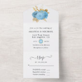 パステルブルーとゴールドの花柄 ウェディングオールインワン招待状 オールインワン招待状 (内側)