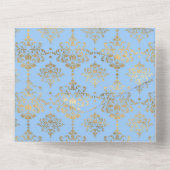 パステルブルーとゴールドの花柄 ウェディングオールインワン招待状 オールインワン招待状 (裏面)