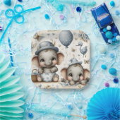 パステルブルーとタンのかわいい赤ちゃん象 ペーパープレート (パーティー)