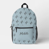 パステルブルーとダークグレー |書道の名前 プリントバックパック (正面)