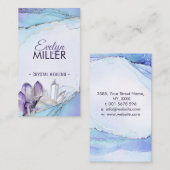 パステルブルーとパープルの水彩治癒結晶 名刺 (正面/裏面)