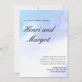 パステルブルーとパープルの水彩 フローリー スクリプトスタイル 招待状 (正面)