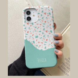 パステルブルーとピンクのオーダーメイドテラゾーパターン Case-Mate iPhone 14ケース