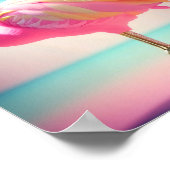 パステルブルーとピンクのフラミンゴのアートワーク ポスター (角)