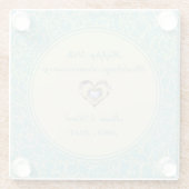 パステルブルーとベージュのダマスク。創立50周年 ガラスコースター (裏面)