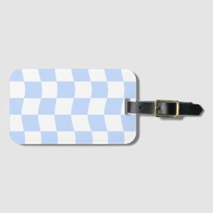 パステルブルーとホワイトのレトロチェッカーボード柄 ラゲッジタグ
