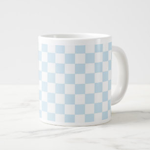 パステルブルーとホワイトチェッカーボード ジャンボコーヒーマグカップ