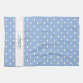 パステルブルーとホワイトハート パーソナライズされた キッチンタオル (横)