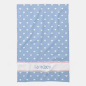 パステルブルーとホワイトハート パーソナライズされた キッチンタオル (縦)