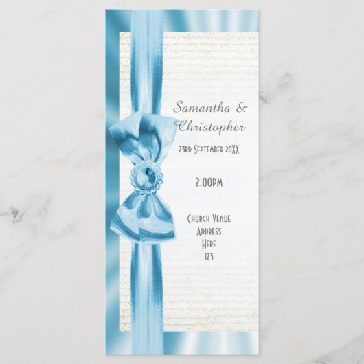 パステルブルーとホワイトボウ教会の結婚式プログラム プログラム (正面)
