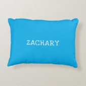 パステルブルーと白ストライプ色のNAME on Backside アクセントクッション (裏面)