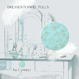 パステルブルーと金ゴールドバラのアウトライン セラミックノブ