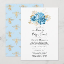 パステルブルーと金ゴールドフローラドライブバイシャワー 招待状