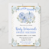 パステルブルーと金ゴールドフローラパンプキンス秋スウィート16 招待状 (正面)