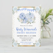 パステルブルーと金ゴールドフローラパンプキンス秋スウィート16 招待状 (スタンド正面)