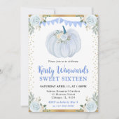 パステルブルーと金ゴールドフローラパンプキン秋スウィート16 招待状 (正面)