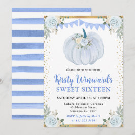 パステルブルーと金ゴールドフローラパンプキン秋スウィート16 招待状
