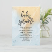 パステルブルーと金ゴールドマーブル | ベビー散布 招待状 (スタンド正面)