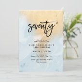 パステルブルーと金ゴールドマーブル | 第70回誕生日パーティー 招待状 (スタンド正面)