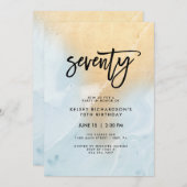 パステルブルーと金ゴールドマーブル | 第70回誕生日パーティー 招待状 (正面/裏面)