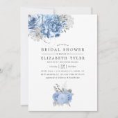 パステルブルーと金ゴールドヴィンテージバラブライダルシャワー 招待状 (正面)