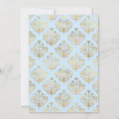 パステルブルーと金ゴールド結婚フローラの更新 招待状 (裏面)