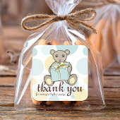 パステルブルーと黄色かわいいテディベアありがとう スクエアシール