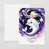 パステルブルーのイルカの誕生日 サンキューカード (正面/裏面)