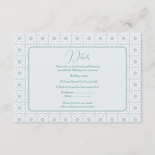 パステルブルーのパターン結婚式の封入カード エンクロージャーカード (正面)