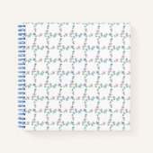 パステルブルーのピンク色のフラワーグリッドの行頭帳 ノートブック (正面)