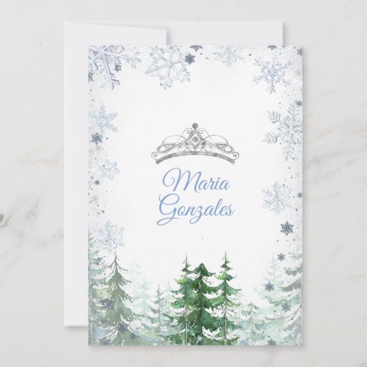 パステルブルーのプリンセス ウィンター フォレスト キンセアニエラ 招待状 (裏面)
