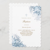 パステルブルーのベビーズブレスの花の洗礼 招待状 (正面/裏面)