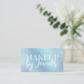 パステルブルーのホログラフィモダンック書スクリプト 名刺 (スタンド正面)