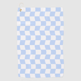 パステルブルーのホワイトレトロチェッカーボードパターン ゴルフタオル