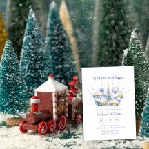 パステルブルーの冬の村のベイビーシャワー It Takes A Village