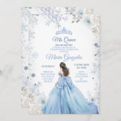 パステルブルーの冬の雪の花のプリンセスのミス・キンセ 招待状 (正面/裏面)