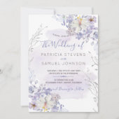 パステルブルーの春の水彩画が咲き誇るウェディング 招待状 (正面)