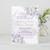 パステルブルーの春の水彩画が咲き誇るウェディング 招待状 (スタンド正面)