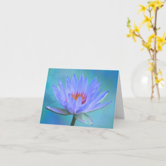 パステルブルーの水生植物の葉の付いたメモ用のグリーティングカード カード (黄色い花)