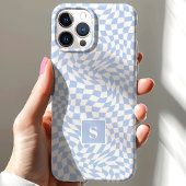 パステルブルーの波状チェックモノグラム Case-Mate iPhoneケース