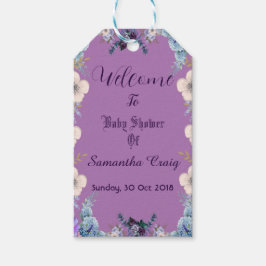 パステルブルーの花の芽 紫のライラック ベイビーシャワー ギフトタグ