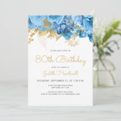 パステルブルーの花の80歳の誕生日パーティー 招待状 (スタンド正面)
