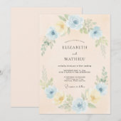 パステルブルーの花咲く結婚式 招待状 (正面/裏面)